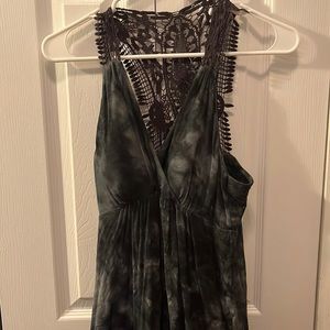 black and white tyedie dress with built in pads and design on back/straps